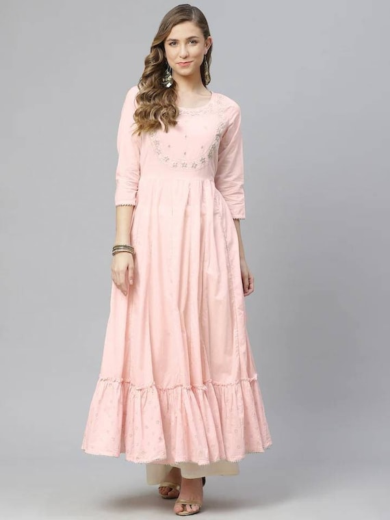 Blush Pink Thread Embroidered Anarkali