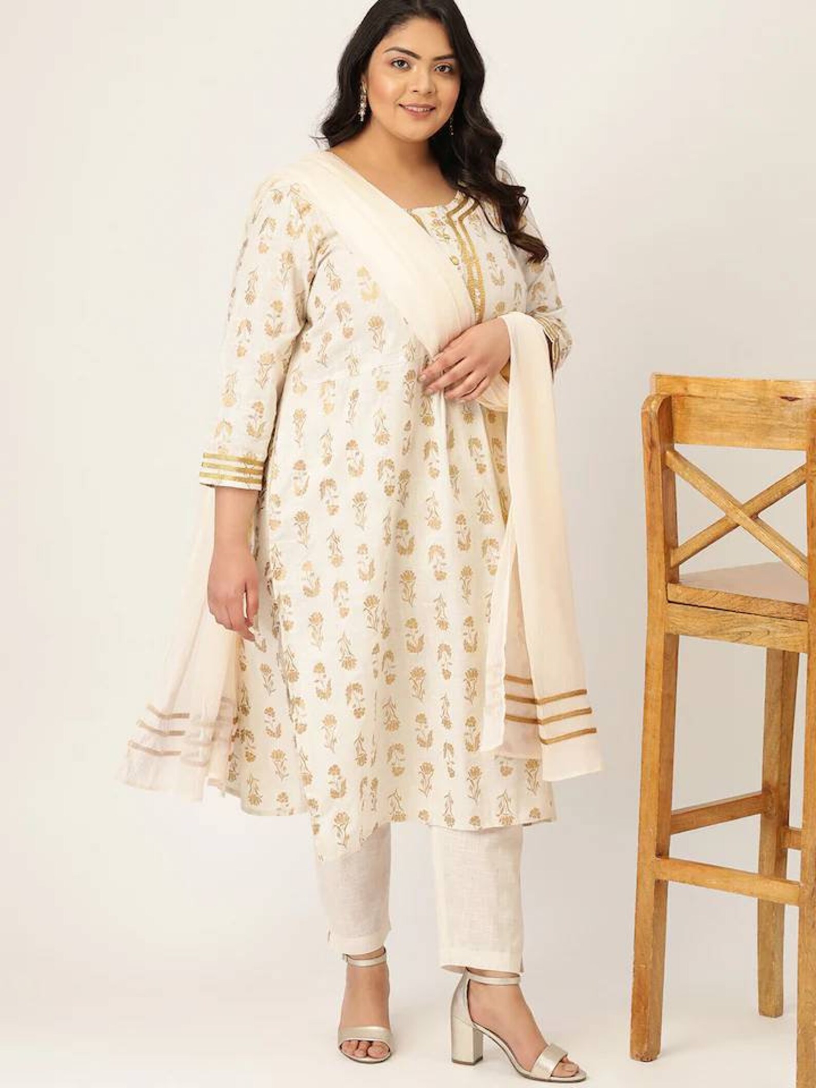 Plus Size Kurta Set Pure Cotton Gotta Patti OffWhite & Etsy