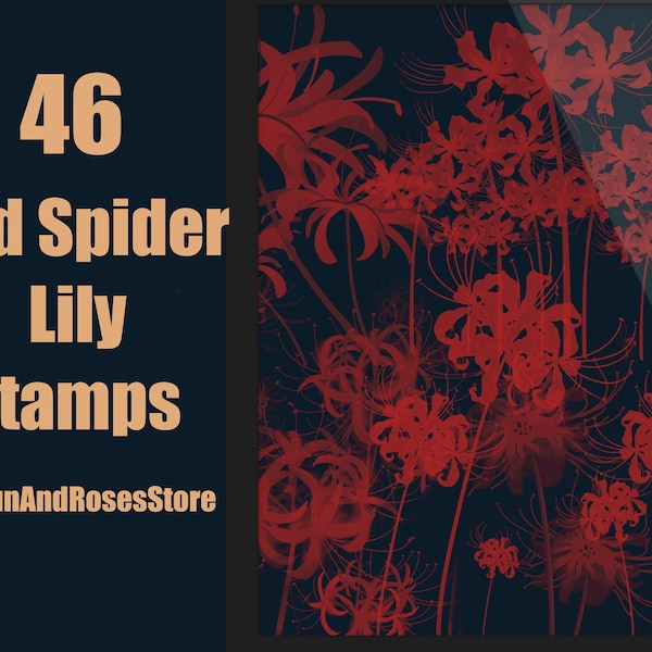 45 Red Spider Lily Stamps for Procreate - Procreate Brushes, Procreate Stamps, Procreate Flowers, Ink and Tattoos, Digital Illustration