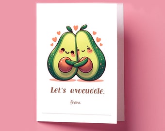 Cartão de aniversário para impressão - "Let's Avocuddle" Cartão de aniversário para download, cartão digital de dia dos namorados, arquivo para impressão DOWNLOAD INSTANTÂNEO