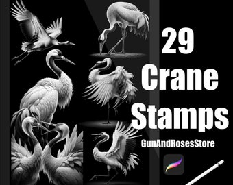 29 Selos de guindaste para Procreate - Pincéis Procreate, Selos Procreate, Tatuagem de estêncil, Ilustração digital
