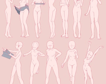 145 Anime Girls Standing Poses Guides Stamps for Procreate -  Portugal