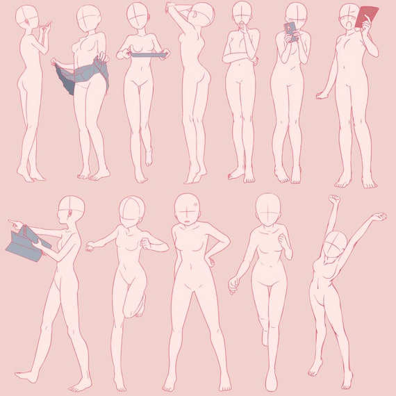145 Anime Girls Standing Poses Guides Stamps for Procreate - Procreate  manga, Procreate Portrait, Anime Pose, Anime Girl