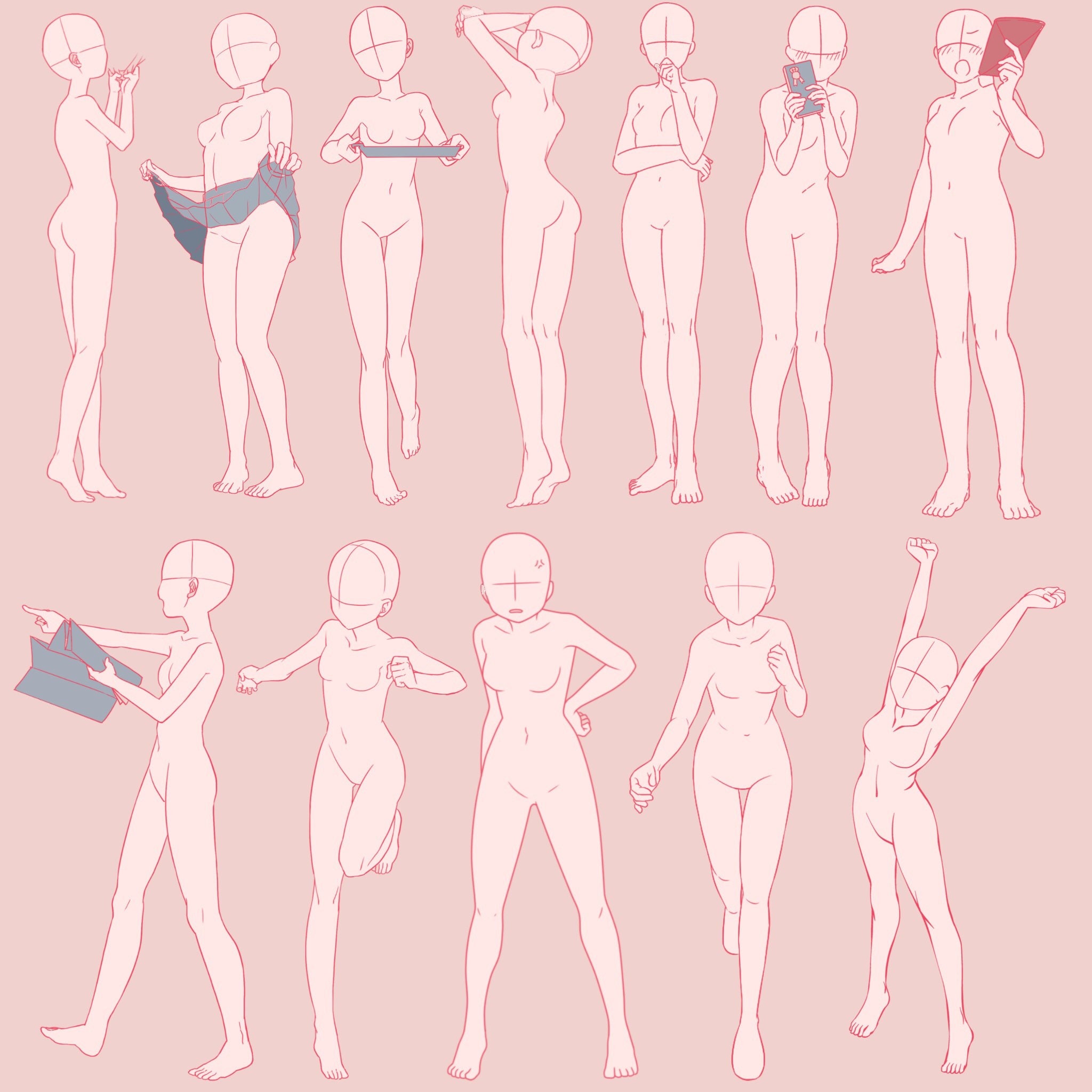 145 Anime Girls Standing Poses Guides Stamps for Procreate -  Portugal