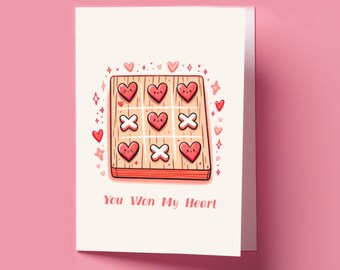 Cartão de aniversário para impressão - "You Won My Heart" Cartão de Dia dos Namorados para download, Cartão de Dia dos Namorados digital, arquivo para impressão DOWNLOAD INSTANTÂNEO