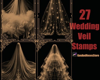 27 Wedding Veils Stamps for Procreate: Wedding Veil, Procreate Brush, Procreate Stamp, Fashion Design, Digital Illustration