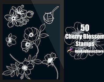 50 selos de pétalas de flor de cerejeira para Procreate - Procreate Brush, Procreate Stamp,