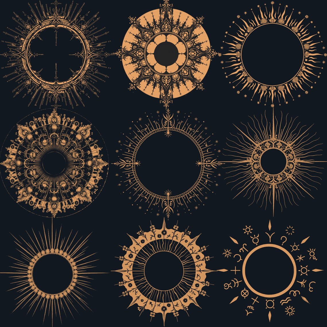 Rococo Sun Procreate Sun Halo Stamps Gothic Frame Procreate Rococo Frame Majestic ...