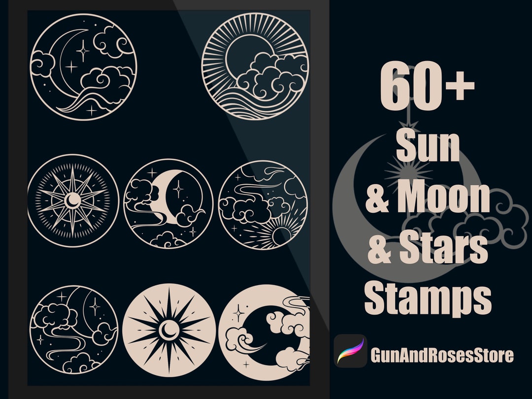 60+ Sun and Moon and Stars Stamps for Procreate - Stencil Tattoo ...