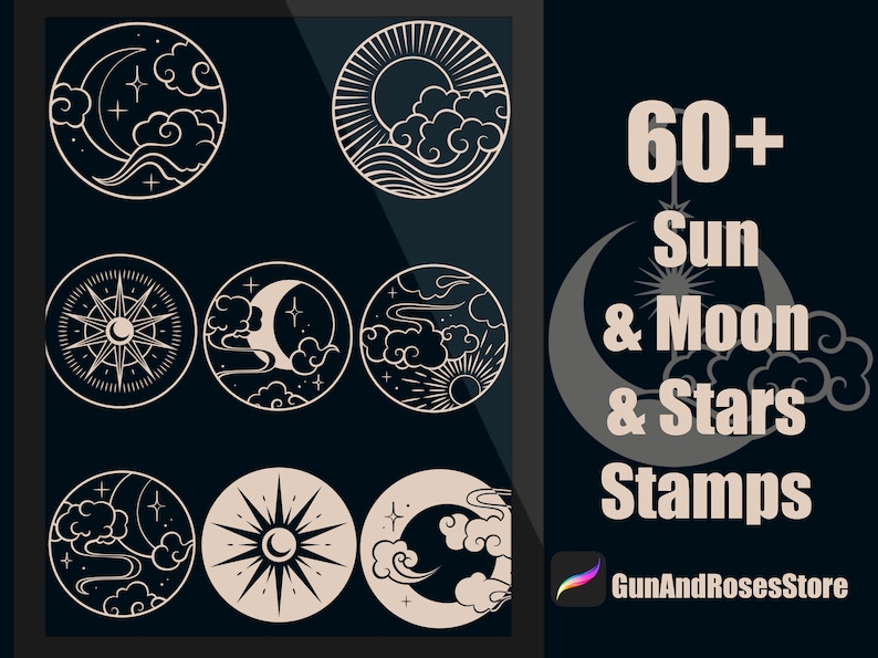 60+ Sun and Moon and Stars Stamps for Procreate - Stencil Tattoo ...