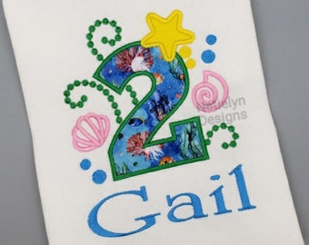 Under the Sea 2nd Birthday Shirt, Custom Design, Children, Machine Embroider Applique Shirt, Birthday Ages 1-9.