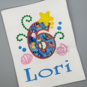 Under the Sea 6th Birthday Shirt, Custom Design, Children, Machine Embroider Applique Shirt, Birthday Ages 1-9.
