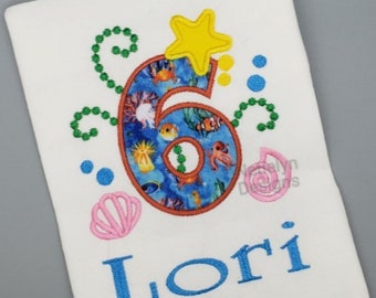 Under the Sea 6th Birthday Shirt, Custom Design, Children, Machine Embroider Applique Shirt, Birthday Ages 1-9.