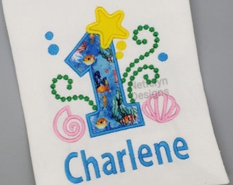 Under the Sea 1st Birthday Shirt, Custom Design, Children, Machine Embroider Applique Shirt, Birthday Ages 1-9.