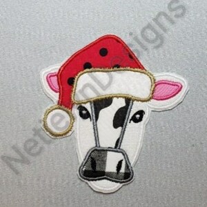 Festive Christmas Cow in Santa Hat Patch, Accessory,  Christmas, Cow, Holiday