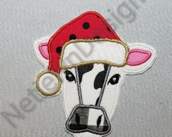 Festive Christmas Cow in Santa Hat Patch, Accessory,  Christmas, Cow, Holiday