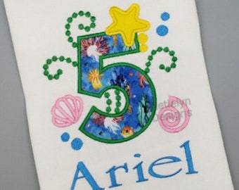 Under the Sea 5th Birthday Shirt, Custom Design, Children, Machine Embroider Applique Shirt, Birthday Ages 1-9.