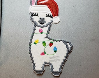 Christmas Lights Llama in Santa Hat Patch, Accessory,  Christmas, Llama, Holiday