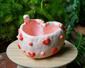 Jardinière serpent pour la Saint-Valentin, poterie en forme de coeur, cadeau mignon, cadeau serpent, jardinière fait main, pot animal, cactus, pot de succulentes, décoration d'intérieur