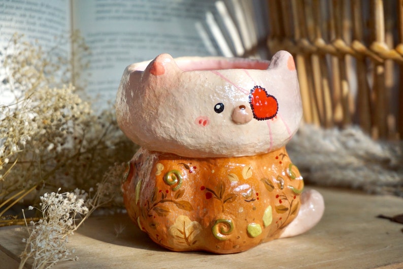 Pumpkin Cat Halloween Pot / Halloween Gift / Houseplants Pot / Cute Planter / Home Decor Apartment Decor / Animal Planter / Indoor Planter image 1