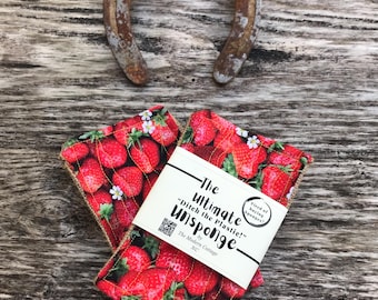 Strawberry Fields ~ The “Ultimate” Unsponge ~ Sustainable ~ Reusable ~ Sponges ~ Quilted ~ Spring ~ Strawberries ~ Cottagecore ~ Gift Idea