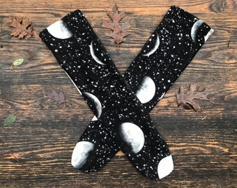 MoonPhases~FleeceSocks~KneeHigh~ThickSocks~Moons~Black~Warm~Slouch~Unisex~WinterSocks~GreatGiftIdea