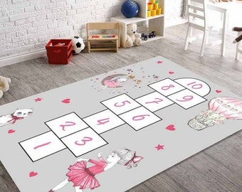 Ballerina Hopscotch Kinderzimmermatte - Rutschfester Kinderspielteppich - Spielmatte für Kinder