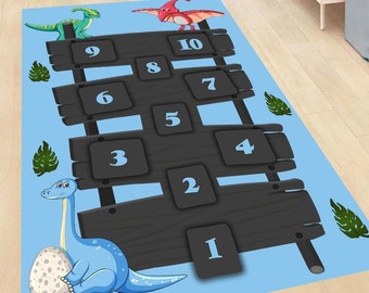 Drache Hopscotch Kinderzimmermatte - rutschfester Kinderspielteppich - Spielmatte für Kinder - Antiallergischer Teppich