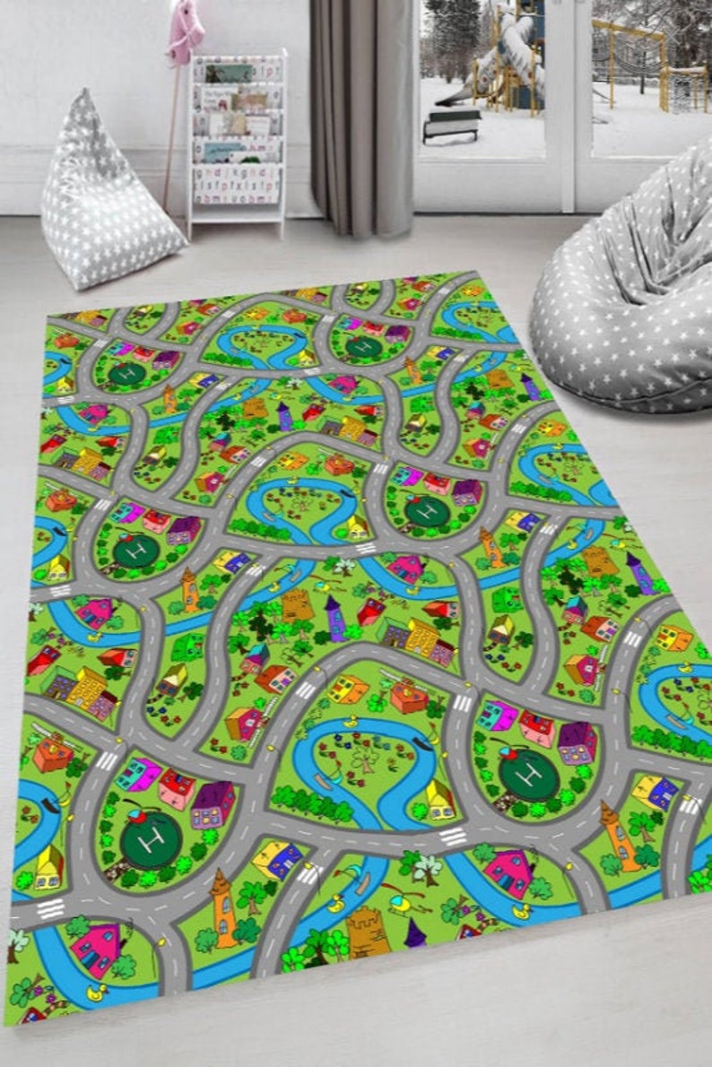 Non Slip Washable Play Mat / Play Rug / Road Rug / Nursery Rug Etsy