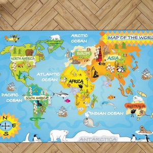Wereldkaart Printed Kids Rug - Educational Kids Room Mat- Decoratief Tapijt (150x215 cm)