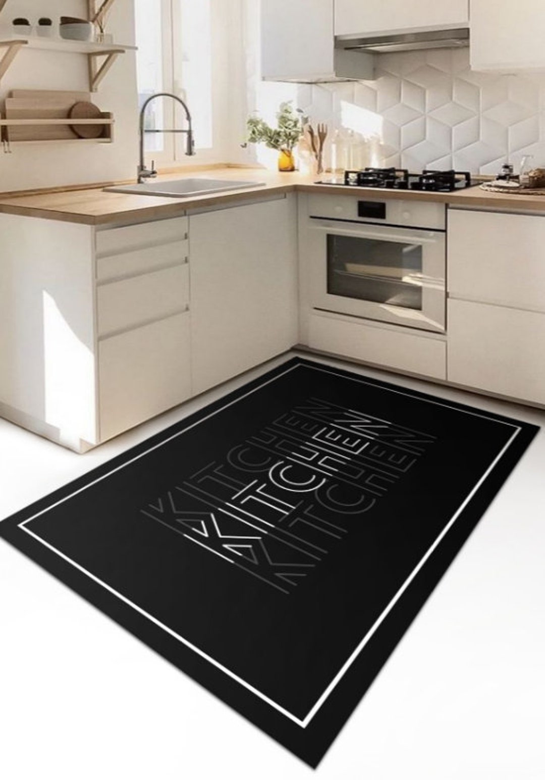 Black Kitchen Rug or Mat Decorative Anti Slip Kitchen Carpet Etsy