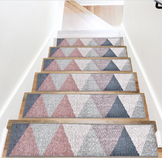 Triangle Pattern Stair Carpet, Geometric Stair Treads Carpet, Modern Stair  Mats, Non-Slip Step Rug, Washable Runner Rug, Easy Clean Carpet