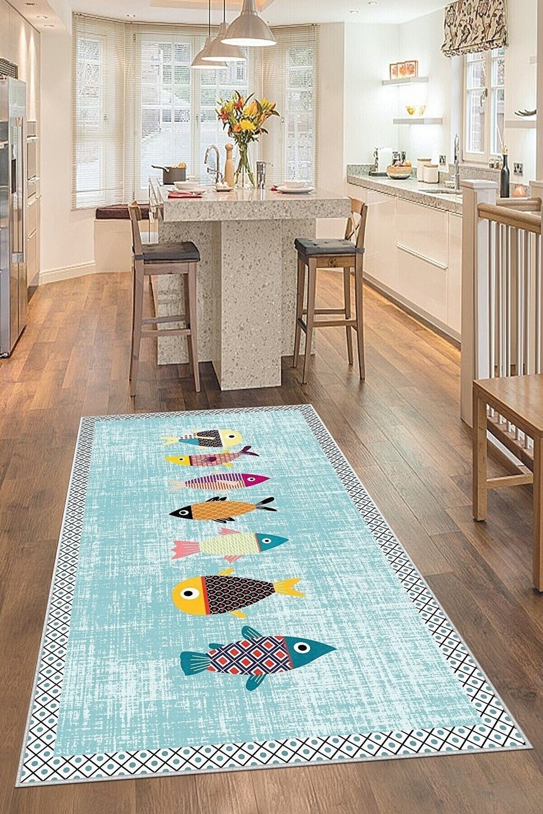 Modern Area Rugs Fish Pattern Kitchen Rug Decorative Hallway Carpet