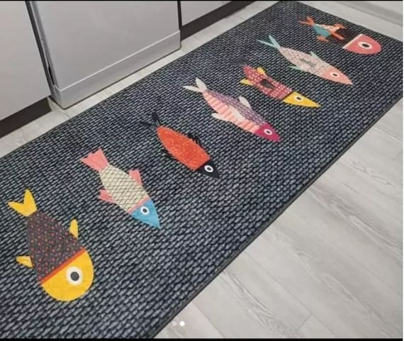 Fish Pattern Kitchen Rug Decorative Hallway Carpet Machine Washable Non  Slip Kitchen Mat Mudroom Mat 