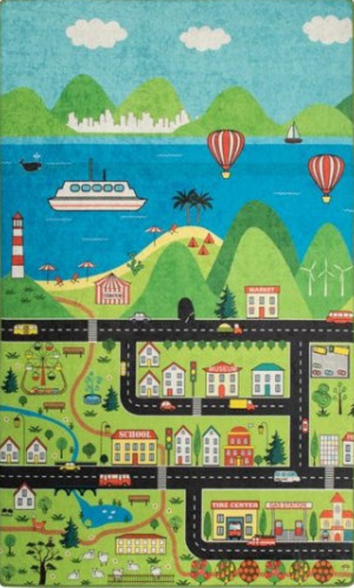 Non Slip Based Kids Rug / Washable Play Kids Mat / Nursery Rug Etsy