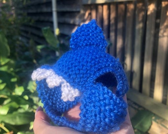Shark Cat Hat baby shark novelty knitted crochet kitty beanie handmade blue jaws