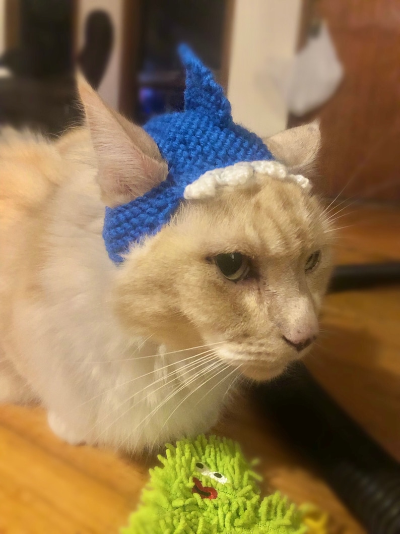 Shark Cat Hat baby shark novelty knitted crochet kitty beanie handmade blue jaws image 3