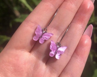 Butterfly Hoop earrings purple for Rett syndrome donation jewellery surgical steel hypoallergenic