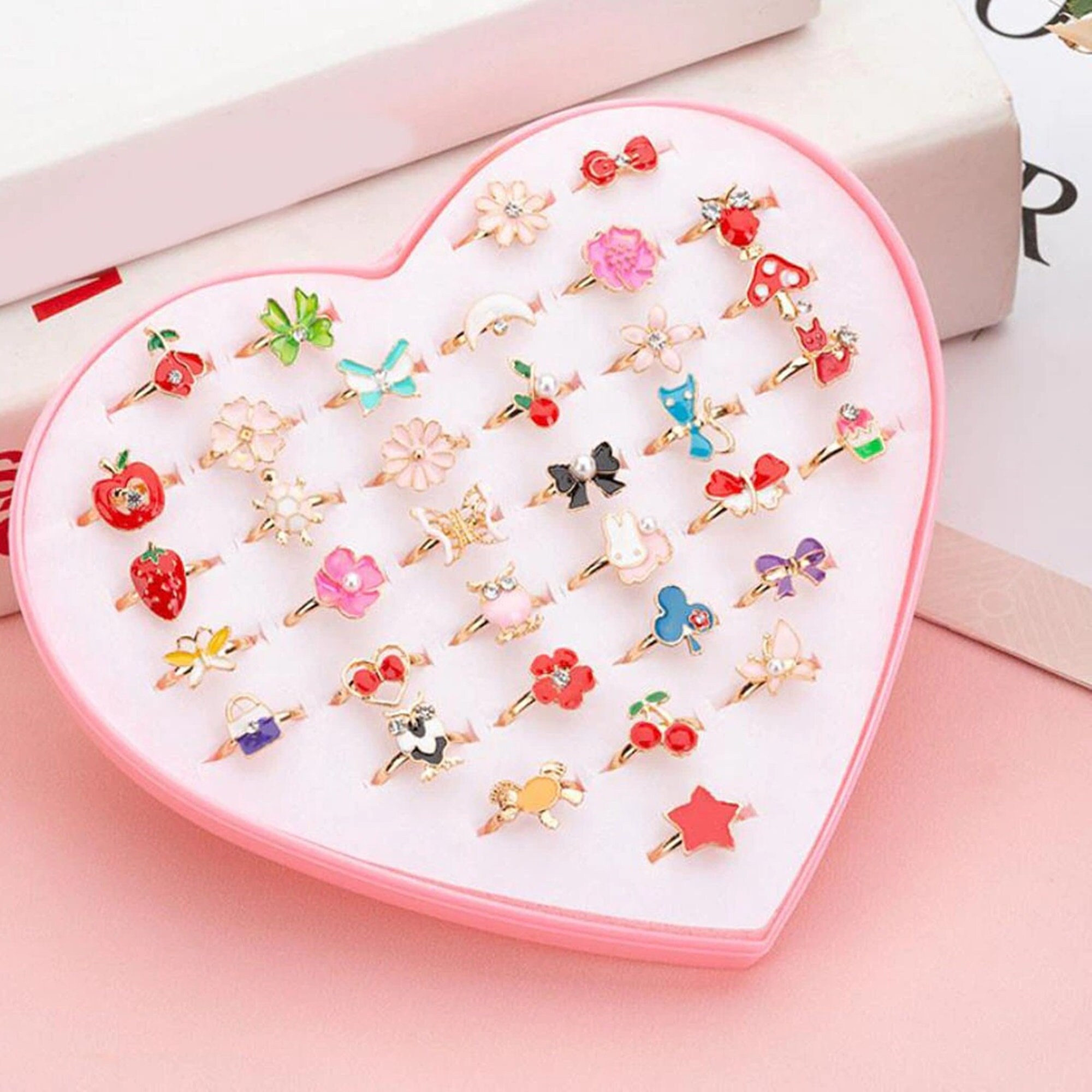 36 Pcs Cute Adjustable Rings Children Girls Pretend Play Etsy