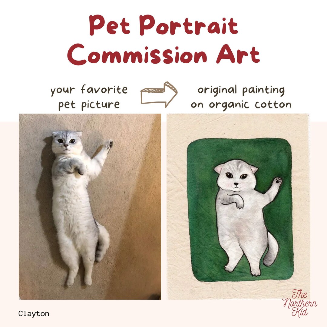 CUSTOM Pet Wall Art Your Pet Portrait on Cotton Canvas Original Handmade Pet Commission Art Hand