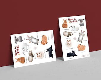 Rabbit Stickers Sheet | Die-Cut Bunnies Stickers | Lunar New Year of Rabbit 2023 Sticker Sheet LIMITED EDITION