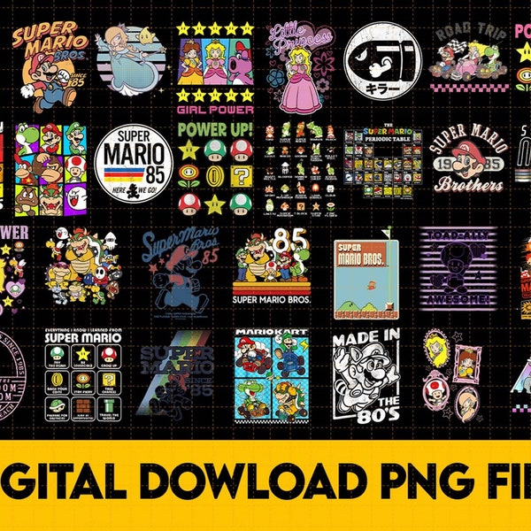 Super Mario Bundle Png | Mario Luigi Princess Peach Toad Bowser Png | Vintage Mario Bros Png | Video Game Png Digital Download
