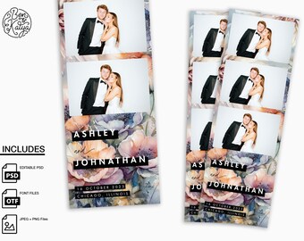 Watercolor Flowers Background Photo booth Template, Wedding Photobooth Template, Photo Booth template - 2x6