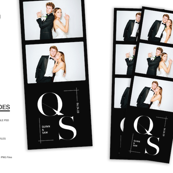 Plantilla de cabina de fotos de monograma - Cabina de fotos de boda 2x6. Cabina de fotos de cumpleaños.