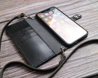 Funda tipo cartera de cuero personalizada para hombre con correa cruzada y diseño tipo folio (11BMIF01).