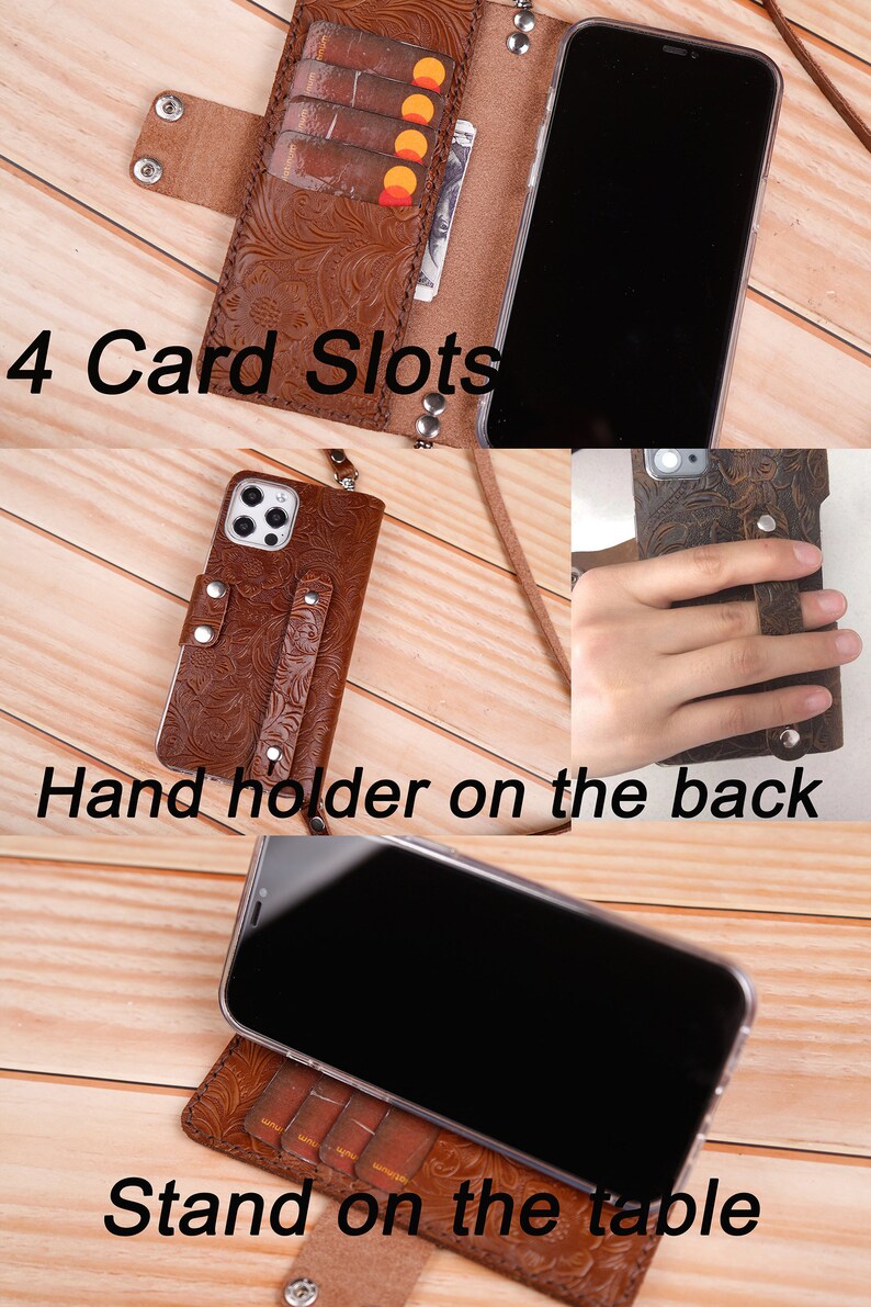 Wristlet Real Leather Sansung Galaxy A10e A010 A21 leather wallet case Thick Handmade Handtooled