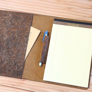 Portafolio de cuero personalizado gratuito, 8.5x11 padfolio, A4 Letter Size Notepad /Legal PadFolio, Organizador para Letter Size Writing Pad Brown #A4-1