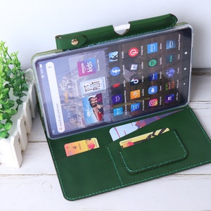 Amazon Fire Max 11 2023 Cover Custodia verde Fire HD 8 Plus 2022 Folio fatto a mano in vera pelle Fire HD 10 2023 Fire 7 Vassoio portapenne 8IDKAF