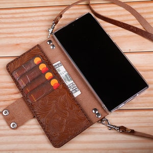 Bandoulière Fold Étui portefeuille en cuir pour Samsung Galaxy S25 Edge S25+ S24 FE S24 S24 Ultra S23+ Personnalisation Support en cuir monogrammé