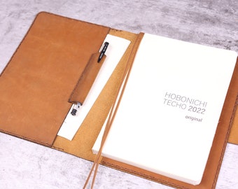 Custom Distressed Leather Hobonichi A5 / A6 Cousin Cover Hobonichi techo cousin cover with Book Marks and Pen Loop   ,Light Brown #HO-1
